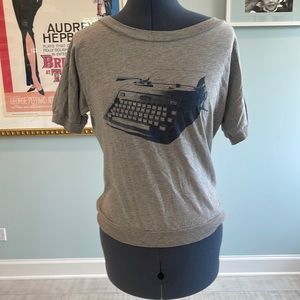 Cute typewriter tee shirt with cuffed waist and sleeves